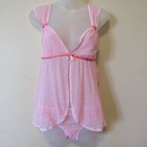 NEW Vtg Y2K Victoria’s Secret Angels Babydoll Pink Heart Mesh Top Panty Set M 05